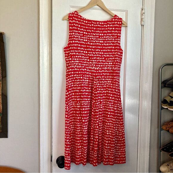 Lands' End Women's Front Fit and Flare Dress Red and White Polka Dot Size M - Picture 2 of 3